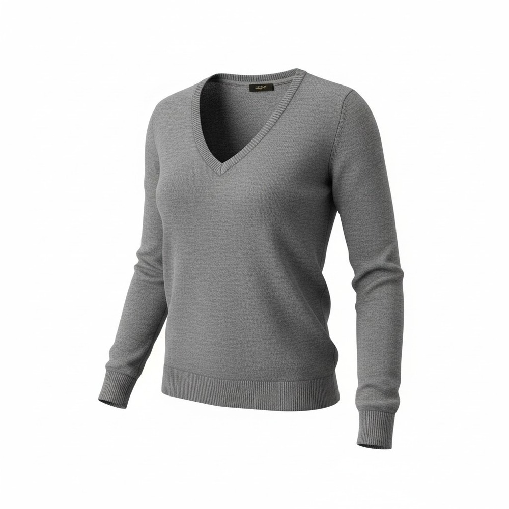 J.Crew Women V-Neck Sweater S Gray 100% Merino Wool Office‎ Minimalist Preppy